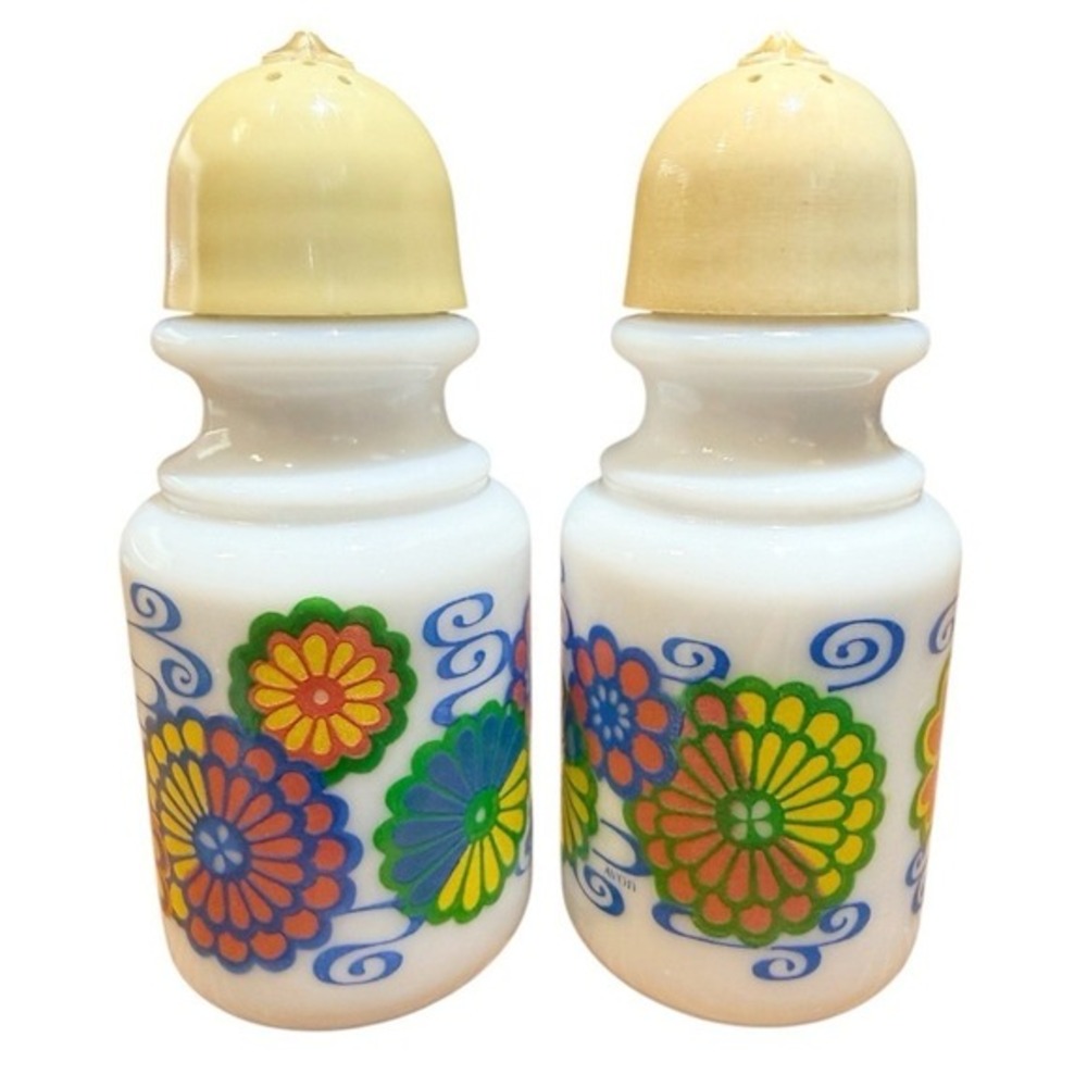 Vintage Avon Milk Glass Floral Salt and Pepper Shakers Retro Kitchen Decor